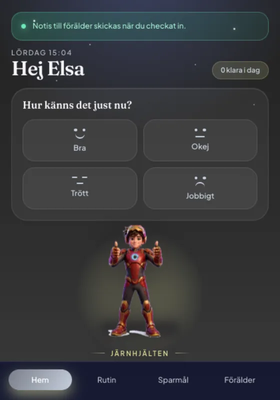 MoodDo-appen: incheckning där barnet berättar hur dagen känns