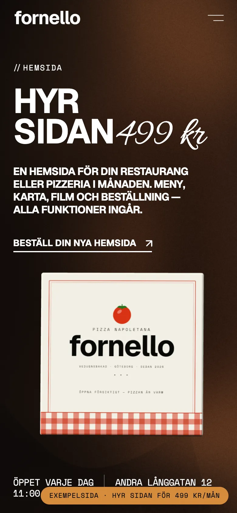 Exempelsidans startsida i en mobil