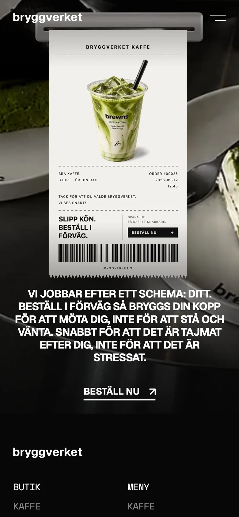 Beställningsblocket med kvittot i en mobil